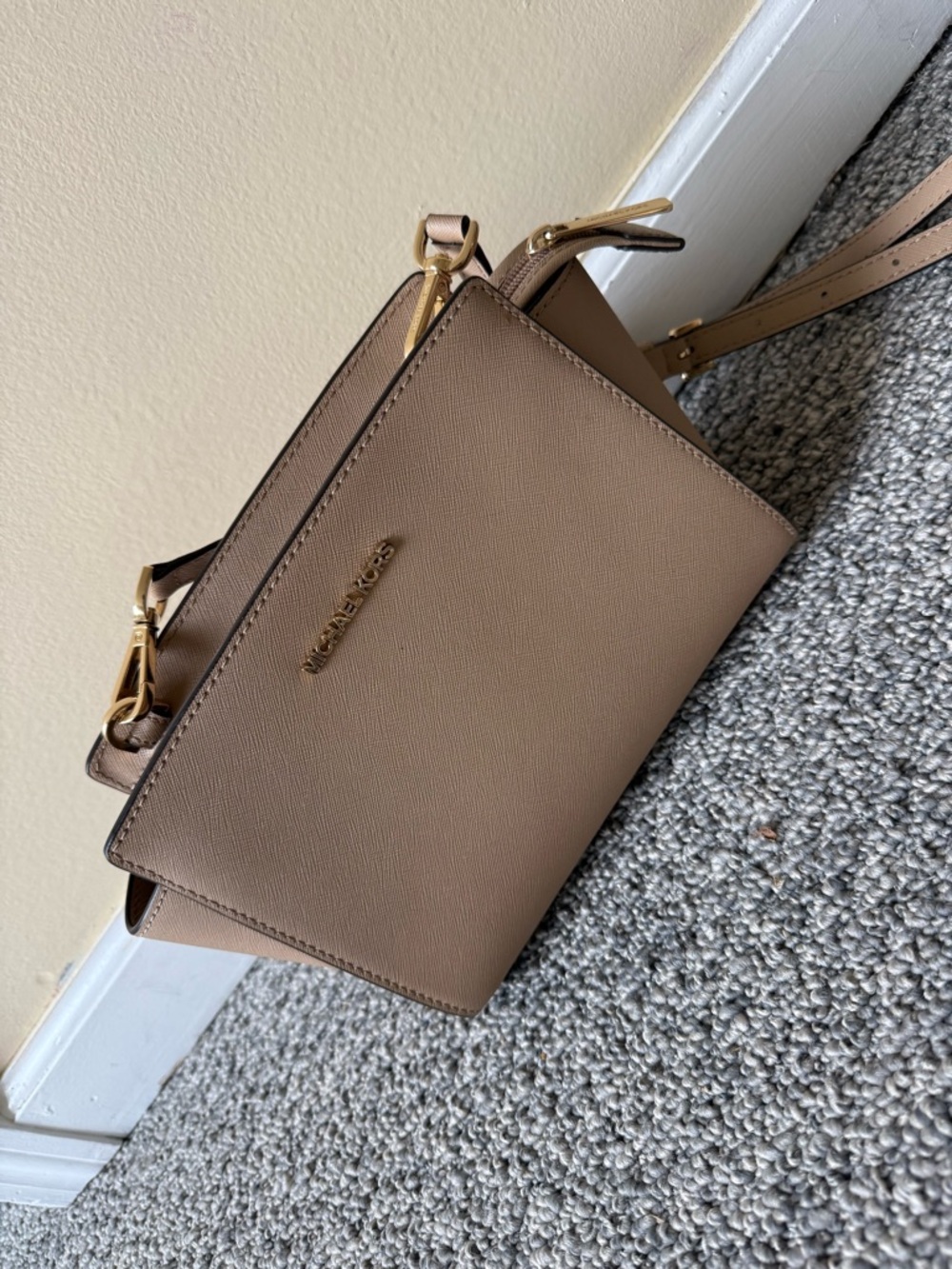Michael Kors Beige Taupe Crossbody Bag with Gold Hardware